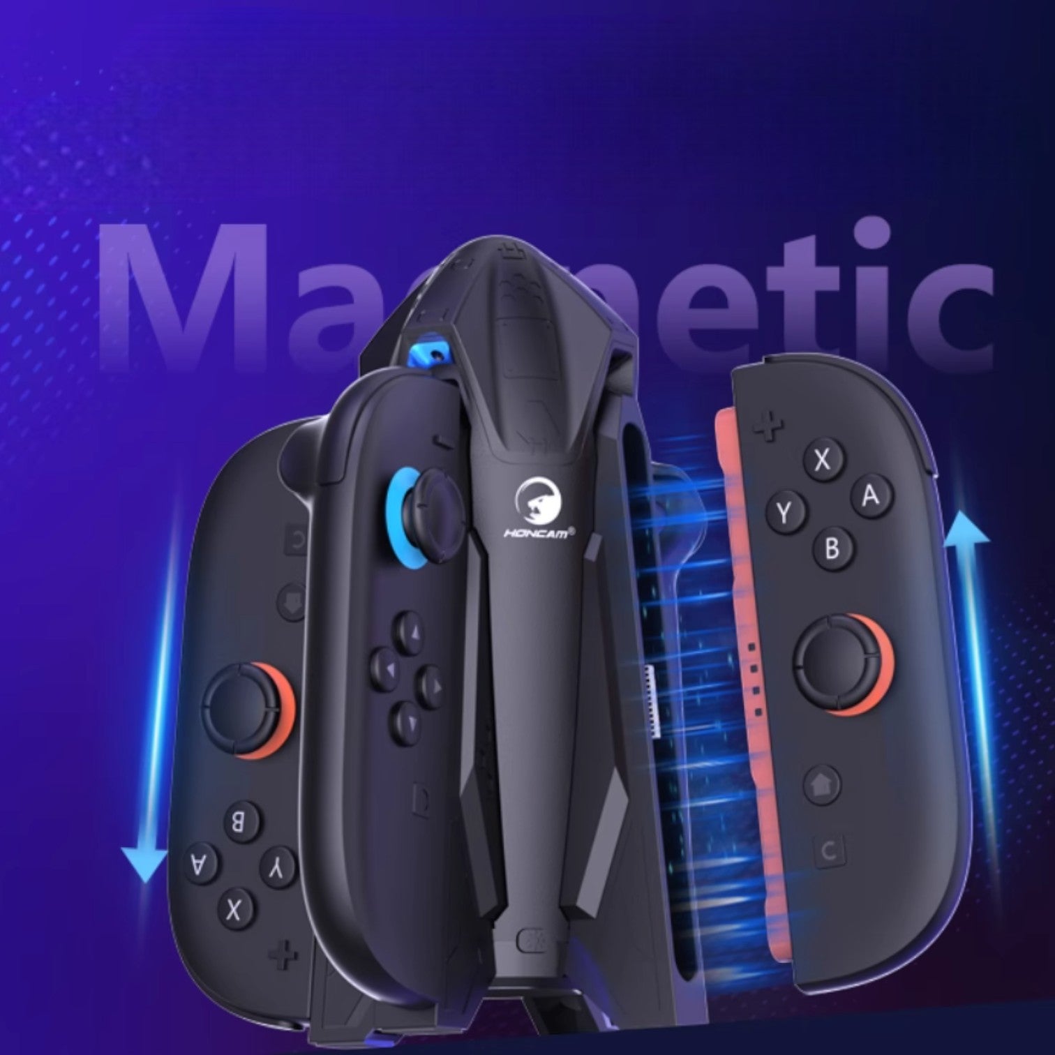 HONCAM Switch Joy-Con Charging Dock with Magnetic Alignment, 7-Color Ambient Light, Protective Cover Support & Storage Organizer - cabestdeal