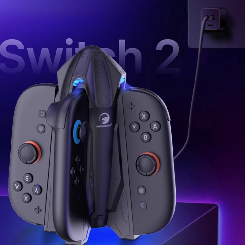 HONCAM Switch Joy-Con Charging Dock with Magnetic Alignment, 7-Color Ambient Light, Protective Cover Support & Storage Organizer - cabestdeal