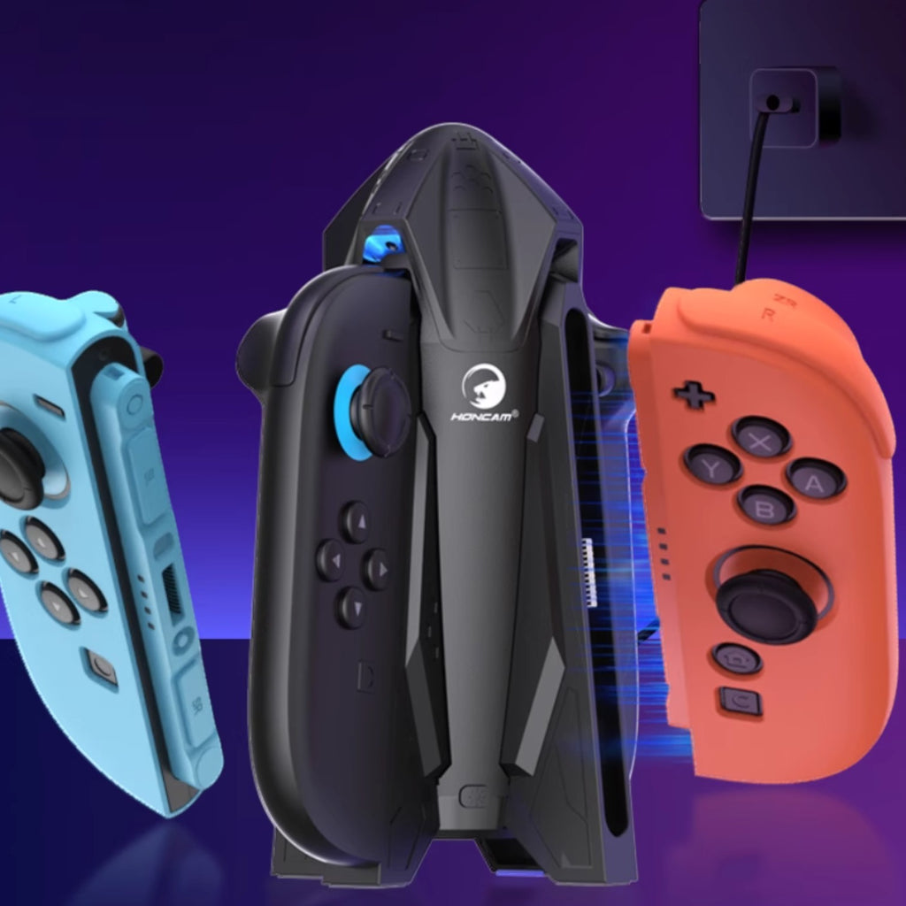HONCAM Switch Joy-Con Charging Dock with Magnetic Alignment, 7-Color Ambient Light, Protective Cover Support & Storage Organizer - cabestdeal
