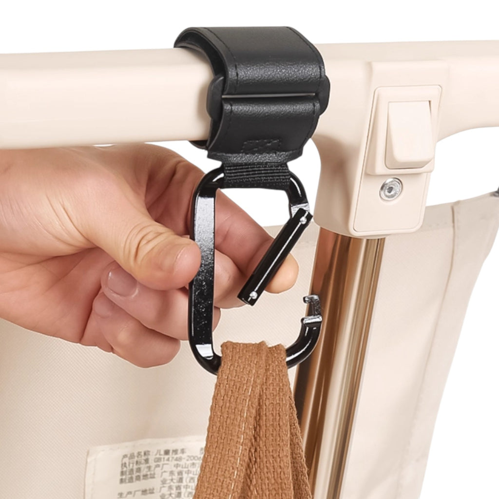 Universal Heavy-Duty Aluminum Stroller & E-Bike Hook with Leather Strap