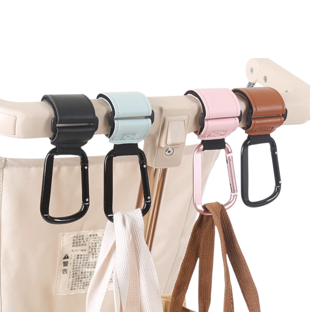 Universal Heavy-Duty Aluminum Stroller & E-Bike Hook with Leather Strap