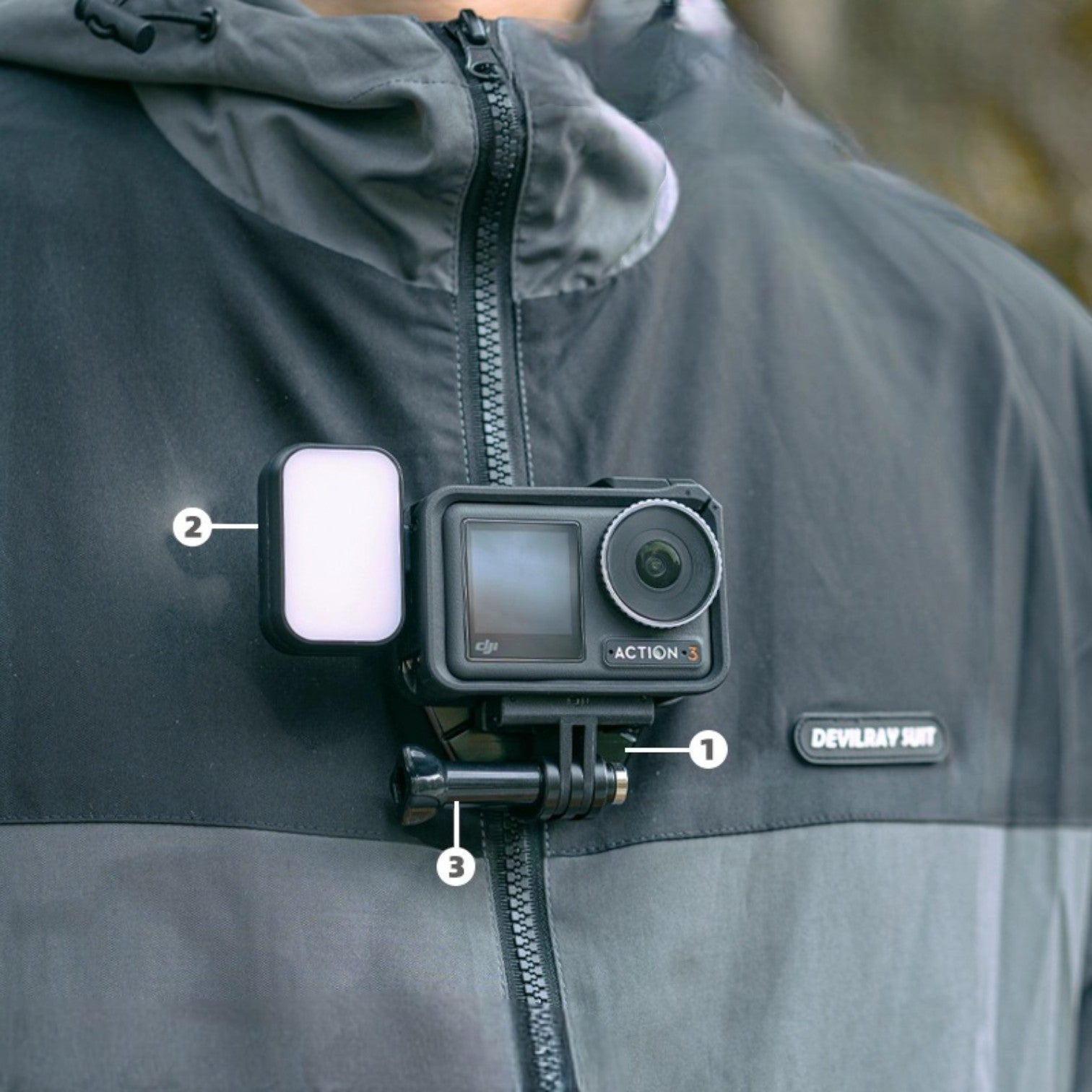 Universal Magnetic Quick-Release Mount for Action Cameras (GoPro, DJI, Insta360) with Mini Magnetic Fill Light