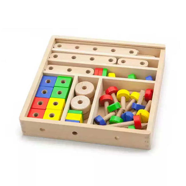 Viga 48-Piece Wooden STEM Construction Building Set with Tools & Storage Box Hover Image