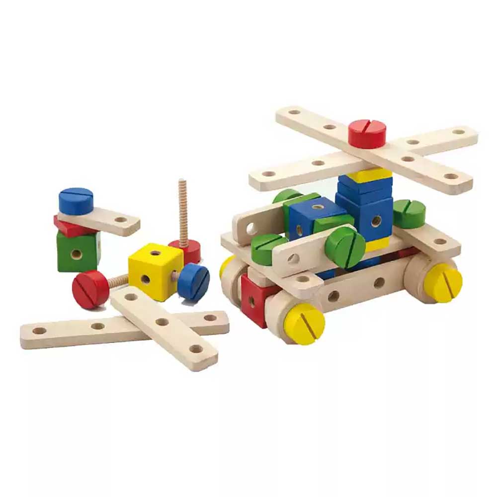 Viga 48-Piece Wooden STEM Construction Building Set with Tools & Storage Box