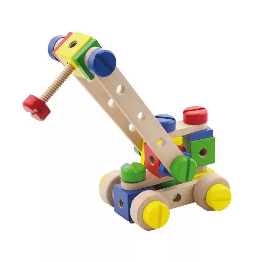 Viga 48-Piece Wooden STEM Construction Building Set with Tools & Storage Box